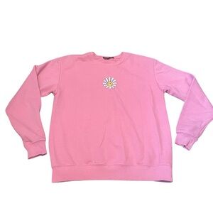 Social Scene Pink Daisy Embroidered Women's Sweatshirt XS